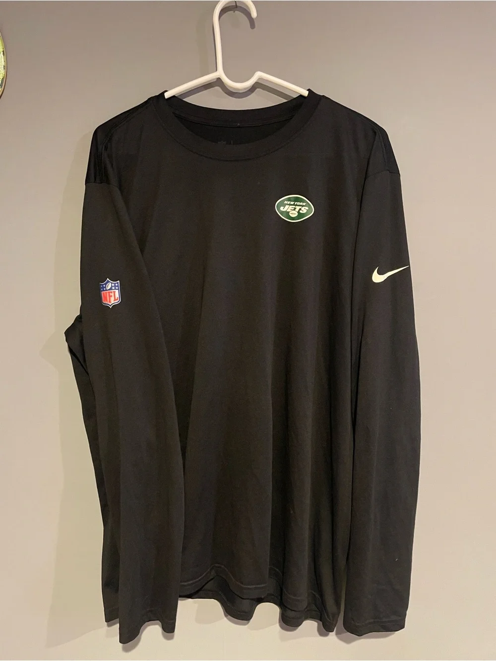 New York Jets Nike NFL On Field Dri-Fit Long Sleeve Shirt Men's Black Used XXL